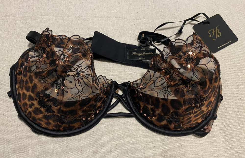 NWT Honey Birdette Sophie Bra Size 34DD Sophie Contour 1/4 Cup Leopard Bra